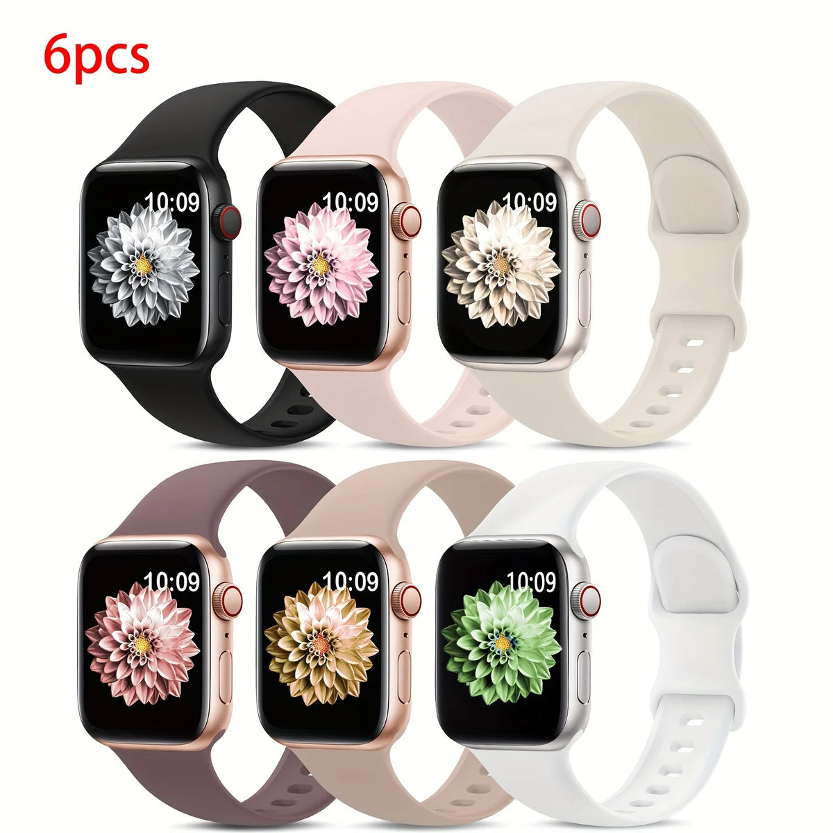 6-Pack Silicone Apple Watch Bands 38–49mm All Series Watch Band Set HIP 6pcs 38mm 40mm 41mm