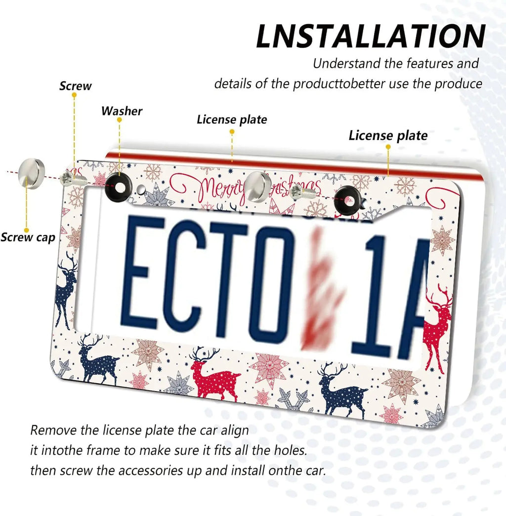 Christmas Reindeer License Plate Frame – 2 Pack Aluminum License Plate Frame HIP