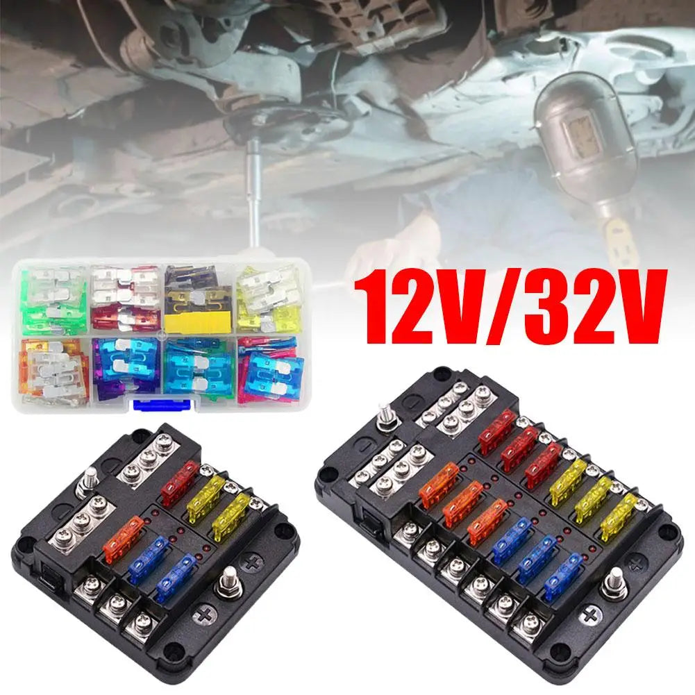 Car Boat Fuse Box Holder With 6 Ways 12 Ways Blade Fuse Holder Block & Warning Indicator 12V 36V Power Distribution Panel Board HIP