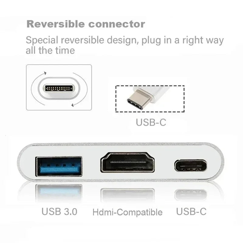 3-in-1 USB-C Hub – 4K HDMI, USB 3.0 & Charging Adapter USB-C Multiport Hub HIP