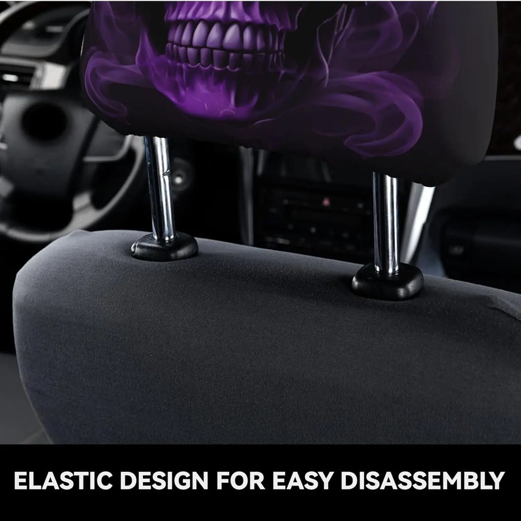 2-Pack Purple Skull Car Headrest Covers – Universal Fit Car Seat Accessory HIP