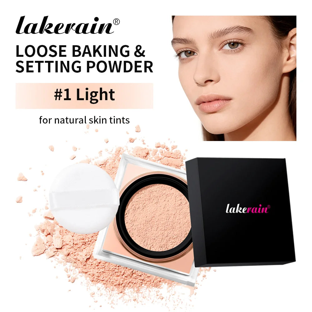 Loose Baking&Setting Powder and Puff Long Lasting Waterproof Oil Control Matte Setting Powder Natural Brightening Face Cosmetics HIP 1Light and puff