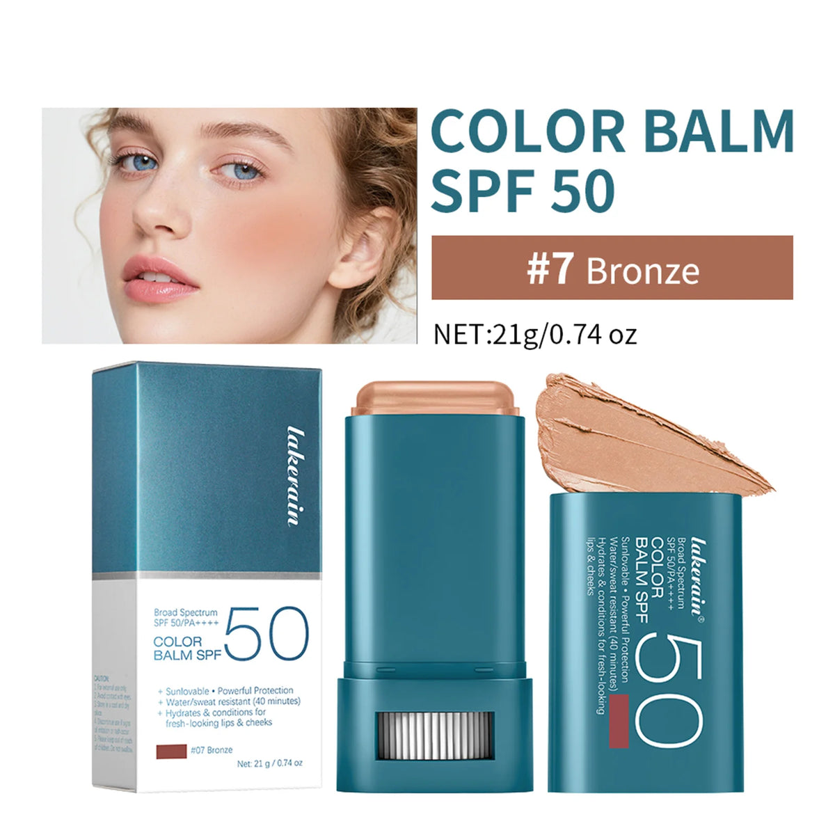 SPF 50 Sun Color Blush Balm Lip & Cheek Tint Hydrating Water Resistant Long Lasting Buildable Blush Natural Makeup HIP 07 Bronze