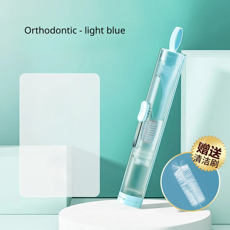3 In 1 Portable Toothbrush Can Hold Toothpaste Integrated Hygienic Folding Travel Toothbrush Oral Cleaning Tools Easy Carrying HIP orthodontics-Blue