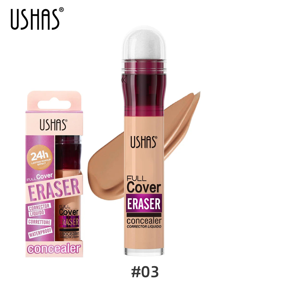 USHAS Sponge Tip Concealer – 12 Shades, Full Cover Waterproof Liquid Concealer HIP 03 4.5ml