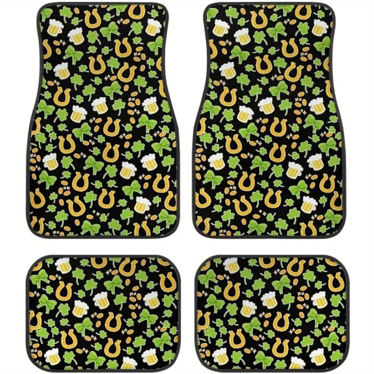 Shamrock Beer Print Car Floor Mats 4pc Set – Non-Slip Black Car Floor Mats HIP black