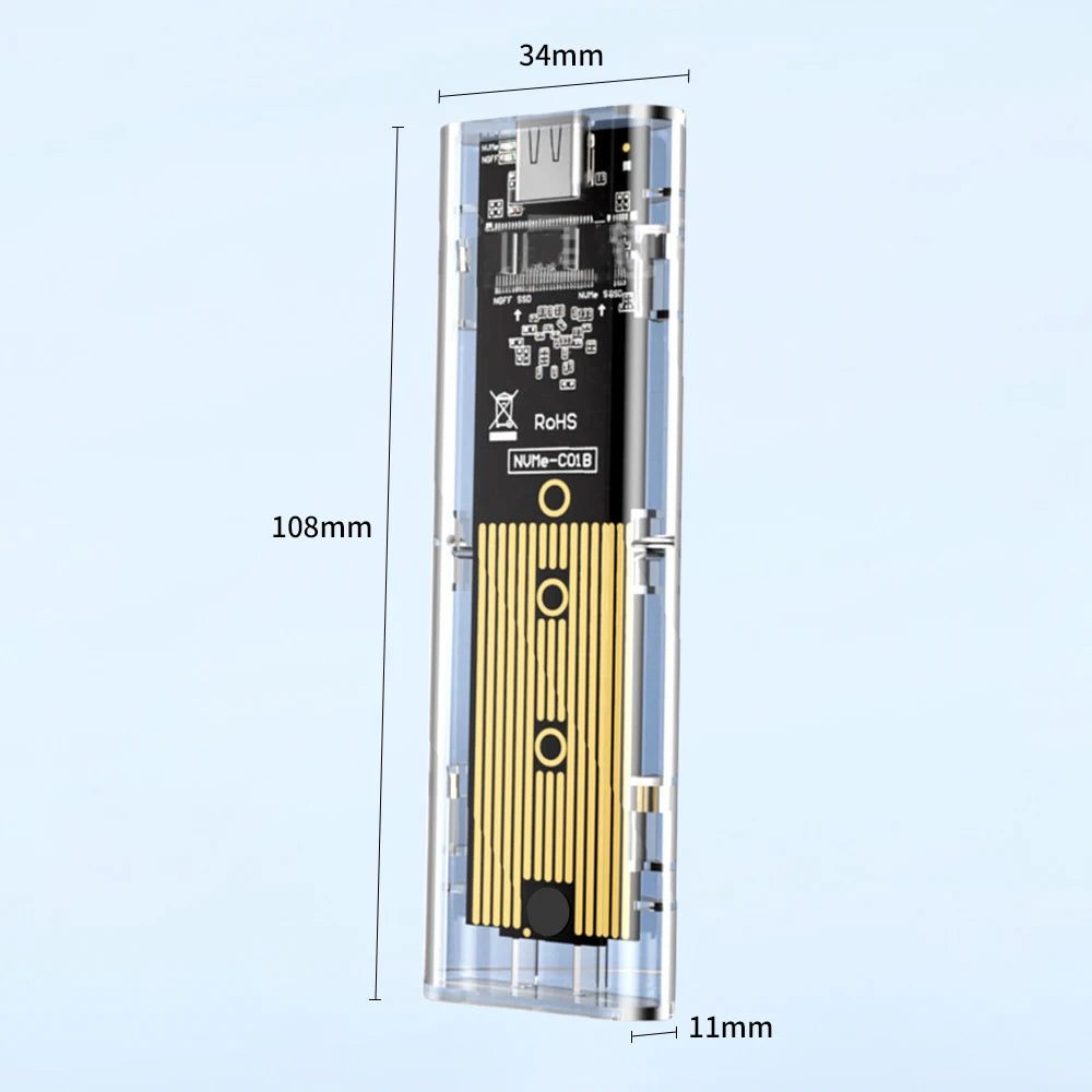 Dual Protocol M.2 SSD Enclosure – USB-C Clear Hard Disk Case SSD Enclosure Case HIP