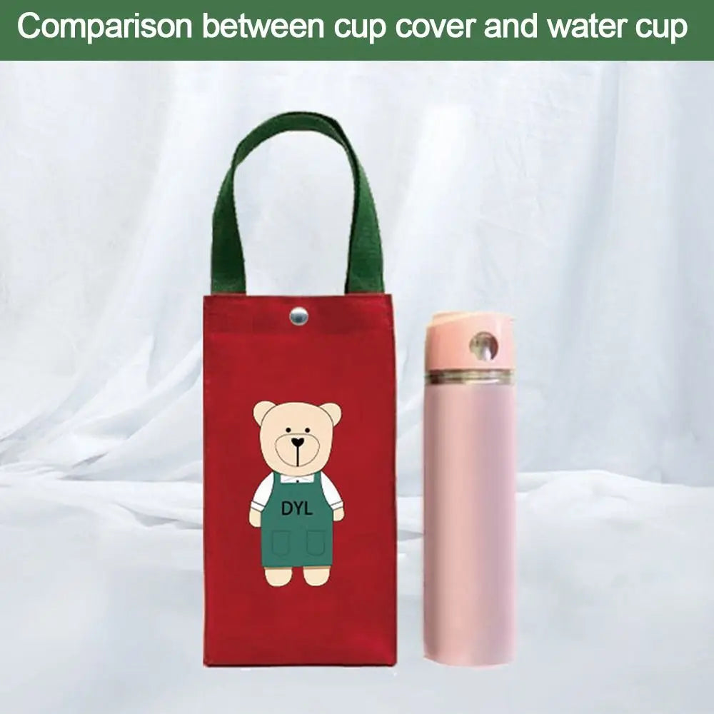 Cute Bear Canvas Water Bottle Bag – Insulated Cup Carrier Water Bottle Carrier HIP