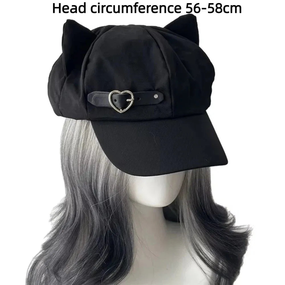 Y2K Cat Ears Lolita Beret Hat – Harajuku Gothic Flat Cap Lolita Beret Hat HIP