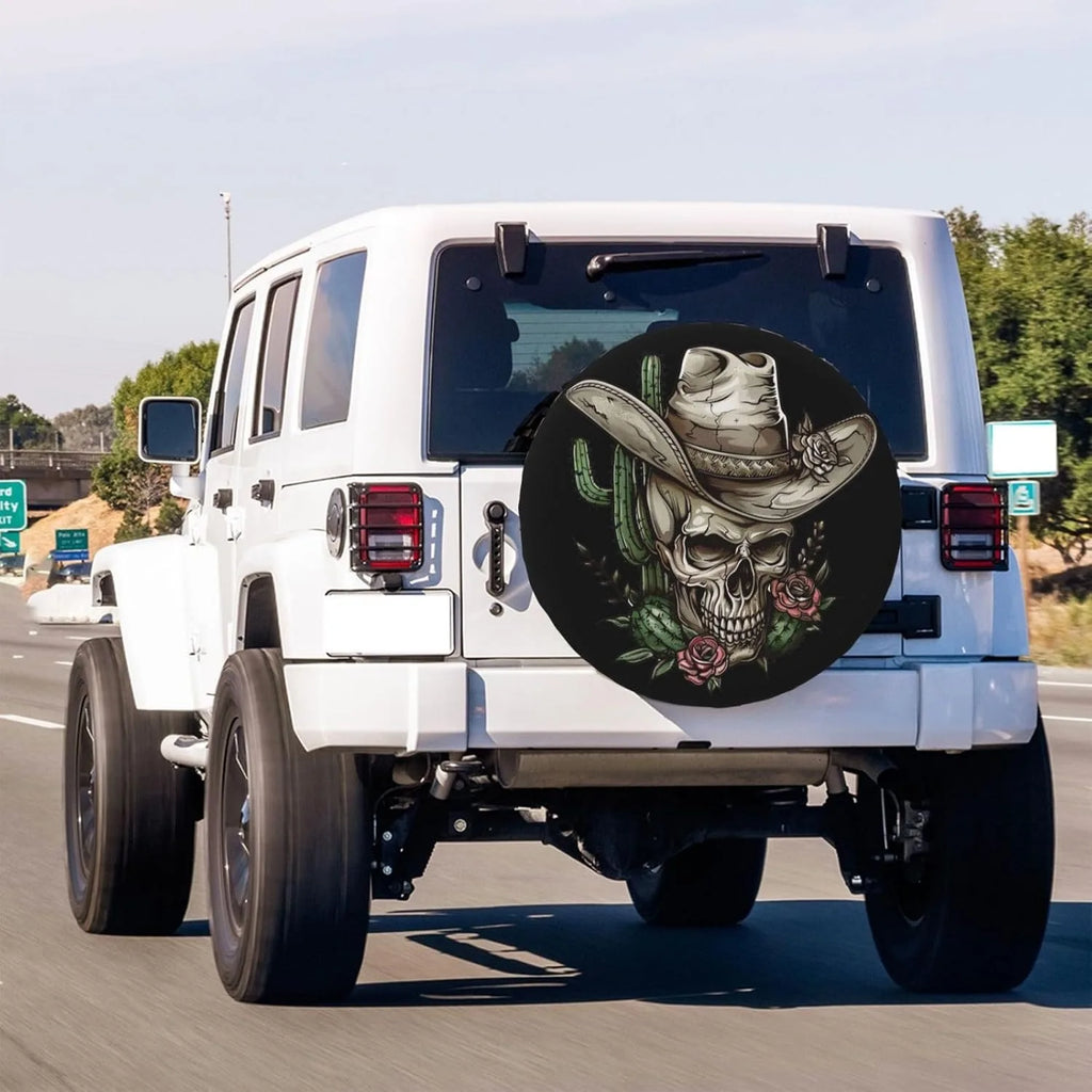 Cowboy Skull Cactus Rose Spare Tire Cover – RV & SUV Spare Tire Cover HIP