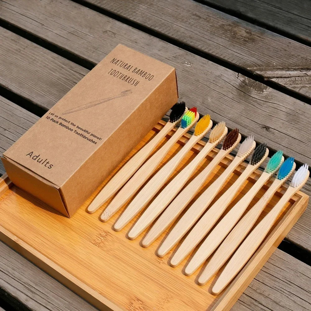 10-Pack Bamboo Toothbrush Set – Soft Charcoal Bristles | RUZOFO Bamboo Toothbrush Set HIP