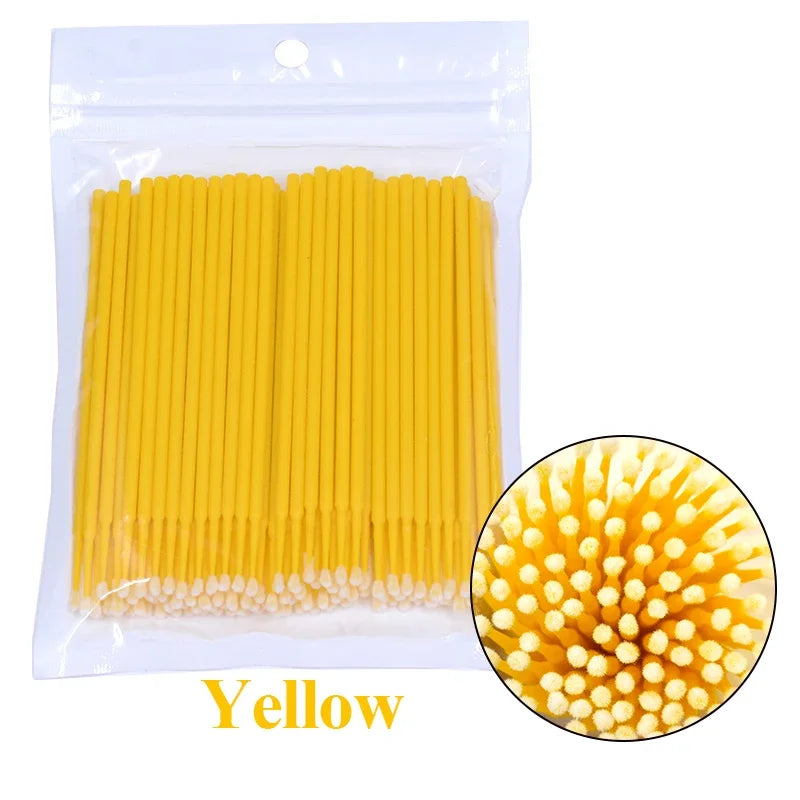 100-Pack Lash Extension Microbrush Cleaning Swabs | RUZOFO Lash Microbrush Set HIP C501-yellow 100pcs