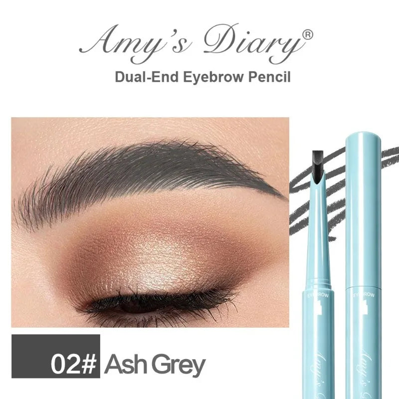 Dual‑ended Eyebrow Pencil Built‑in Brush 2 In 1 Waterproof Sweatproof Long Lasting Natural Pigment Formula Daily Brow Shaping HIP Grey