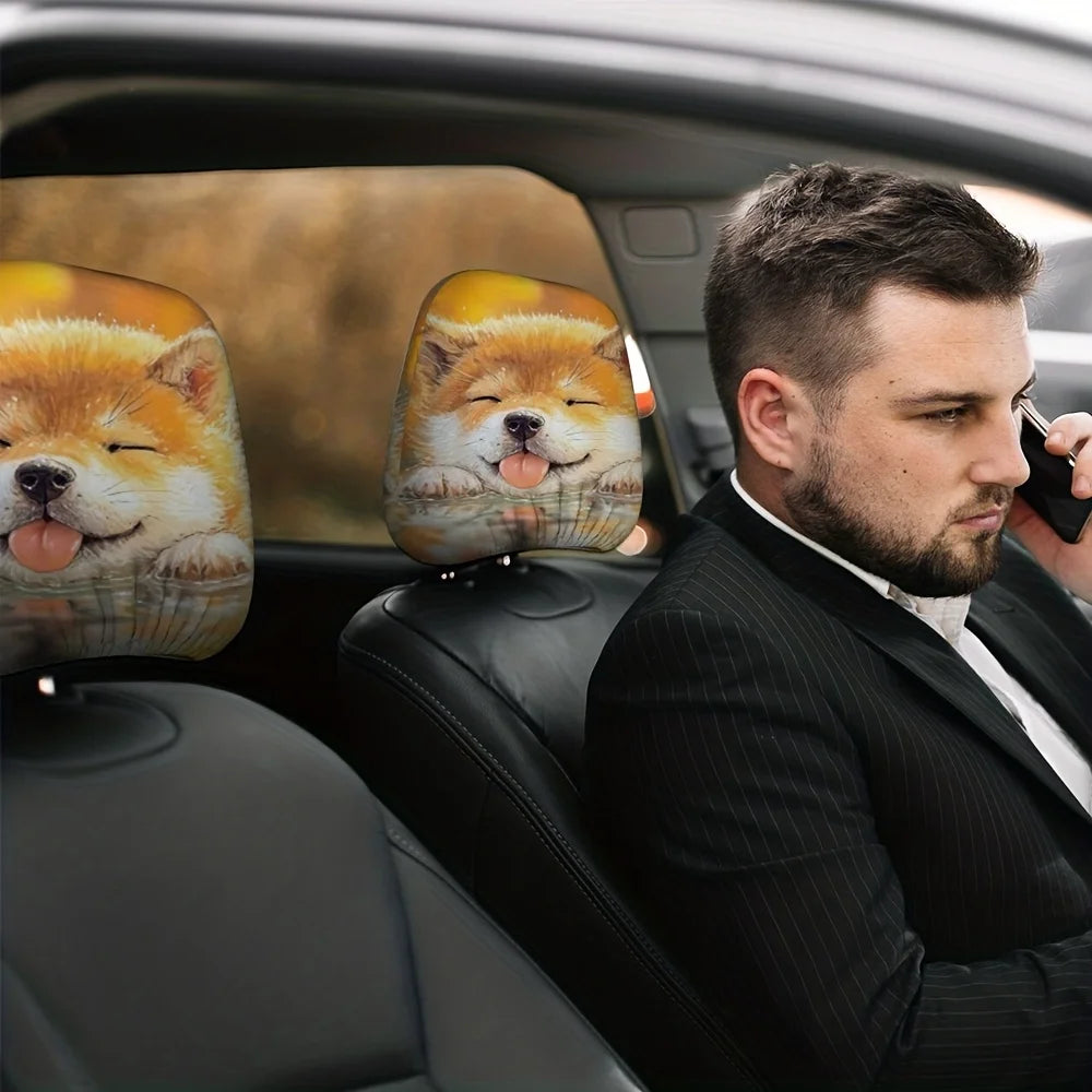 Shiba Inu Car Headrest Covers 2-Pack – Universal Polyester Fit Car Headrest Covers HIP
