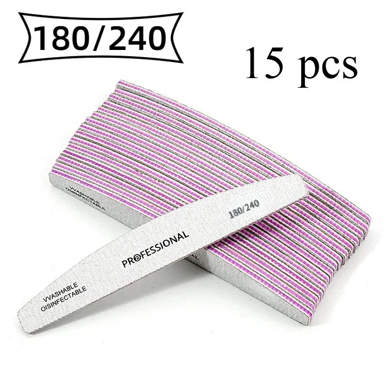 Professional Curved Nail Files 100/180 Grit Set – 5 to 50 Pcs Nail File Set HIP C787-180 240 15pcs