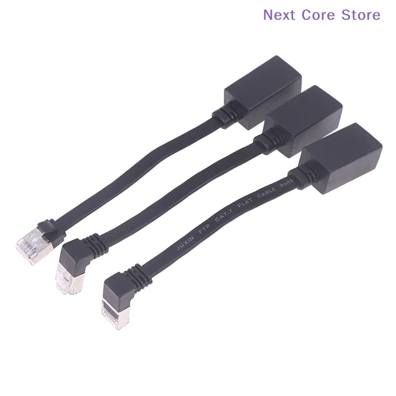 90° Flat CAT7 RJ45 Network Extension Cable – Left/Right Angle Network Cable Adapter HIP