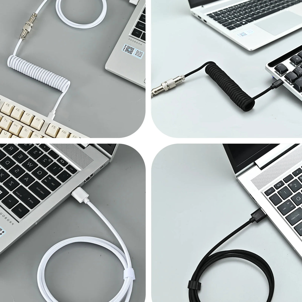 Coiled Type-C to USB-A Keyboard Cable | Metal Aviator Connector Keyboard Cable HIP
