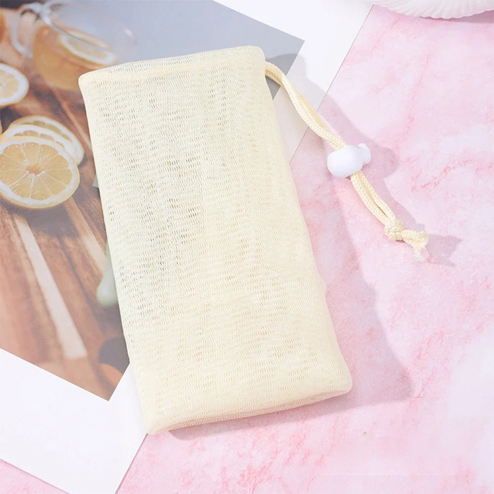 Mesh Shower Bubble Foam Net High Elasticity Mesh Soap Foaming Bag for Shower Gel Shampoo Foaming Mesh HIP Beige