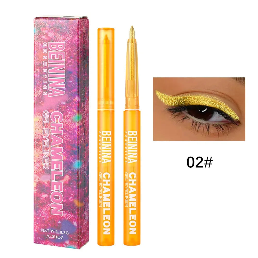 Shiny Chameleon Metallic Yellow Eyeliner Gel Pen Eyeshadow Multicolor Eye Liner Pearlescent Polarized Glitter Eye Pigment Makeup HIP 02 Yellow