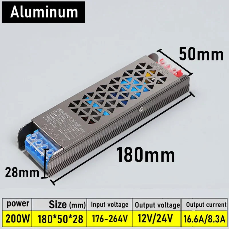 Ultra-Thin 12V 24V Switching Power Supply 60W–400W AC to DC Switching Power Supply HIP 200W DC 12V
