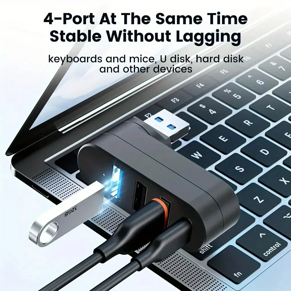 4-in-1 USB 3.0 Hub – 180° Rotating Type-C Splitter | OLPAY USB Hub Adapter HIP