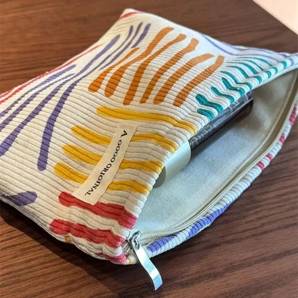Corduroy Travel Makeup Bag – Striped Cosmetic Organizer Pouch Makeup Organizer Bag HIP