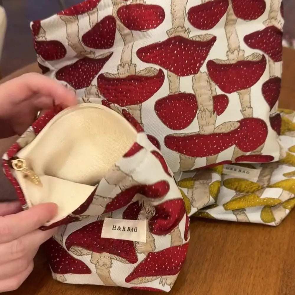 Canvas Makeup Bag Red Mushroom Print – M & L Sizes | HIP Cosmetic Makeup Bag HIP