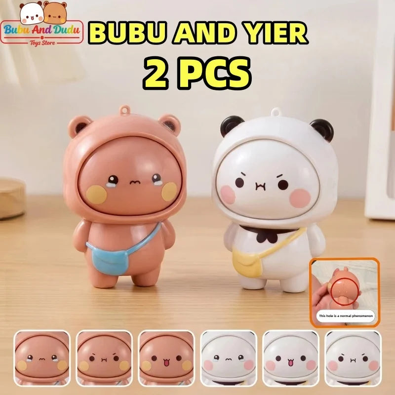 Panda Bubu & Dudu Face Changing Keychain Pendant Doll Collectible Pendant Doll HIP 2 Pcs