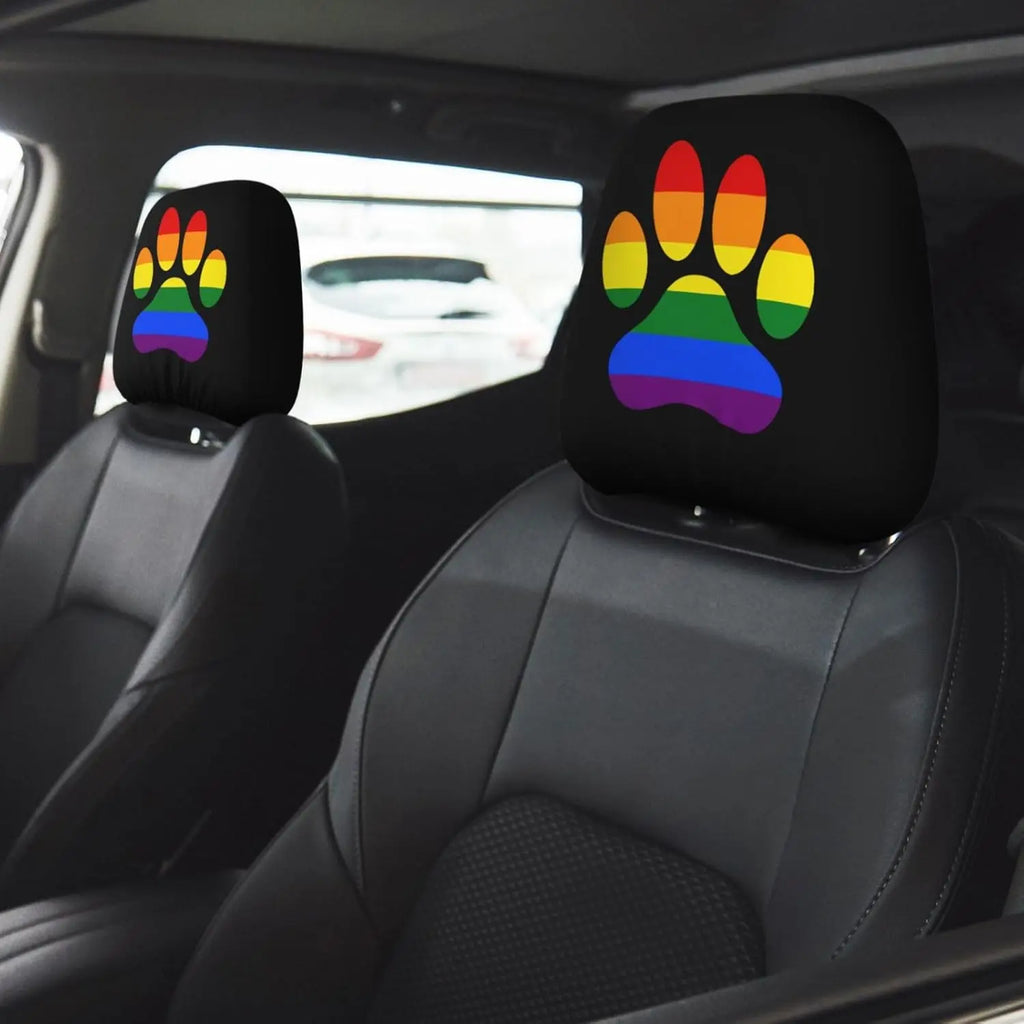 Pride Rainbow Dog Pawprint Car Headrest Covers – 2 Pcs Car Headrest Cover HIP