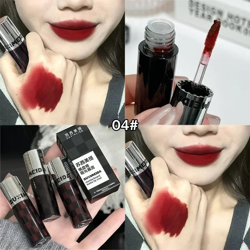 Punk Dark Purple Matte Lip Mud Mousse Lipstick Waterproof Sexy Orange Brown Velvet Lip Gloss Lasting Non-stick Deep Color Makeup HIP 04