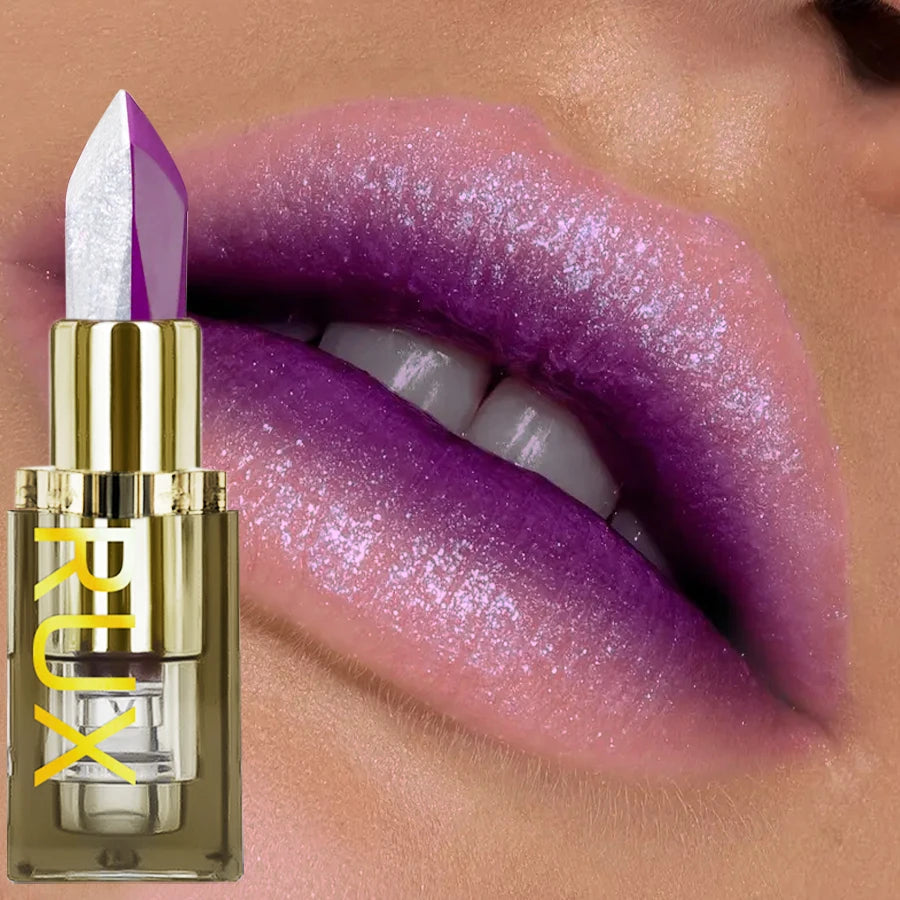 KAFURUX Purple Glitter Two-Tone Lipstick – Moisturizing Lip Tint Glitter Lipstick HIP
