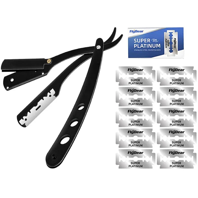 Men's Straight Edge Folding Razor – Stainless Steel + Blades Straight Edge Razor HIP