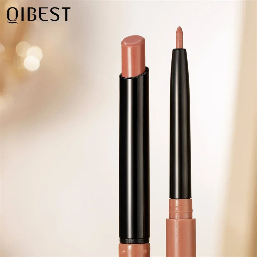 QIBEST Lipliner Pencil Lipstick Set Matte Nude Red Contour Tint Lipstick Long Lasting Non-stick Cup Lipliner Makeup Lip Stain HIP