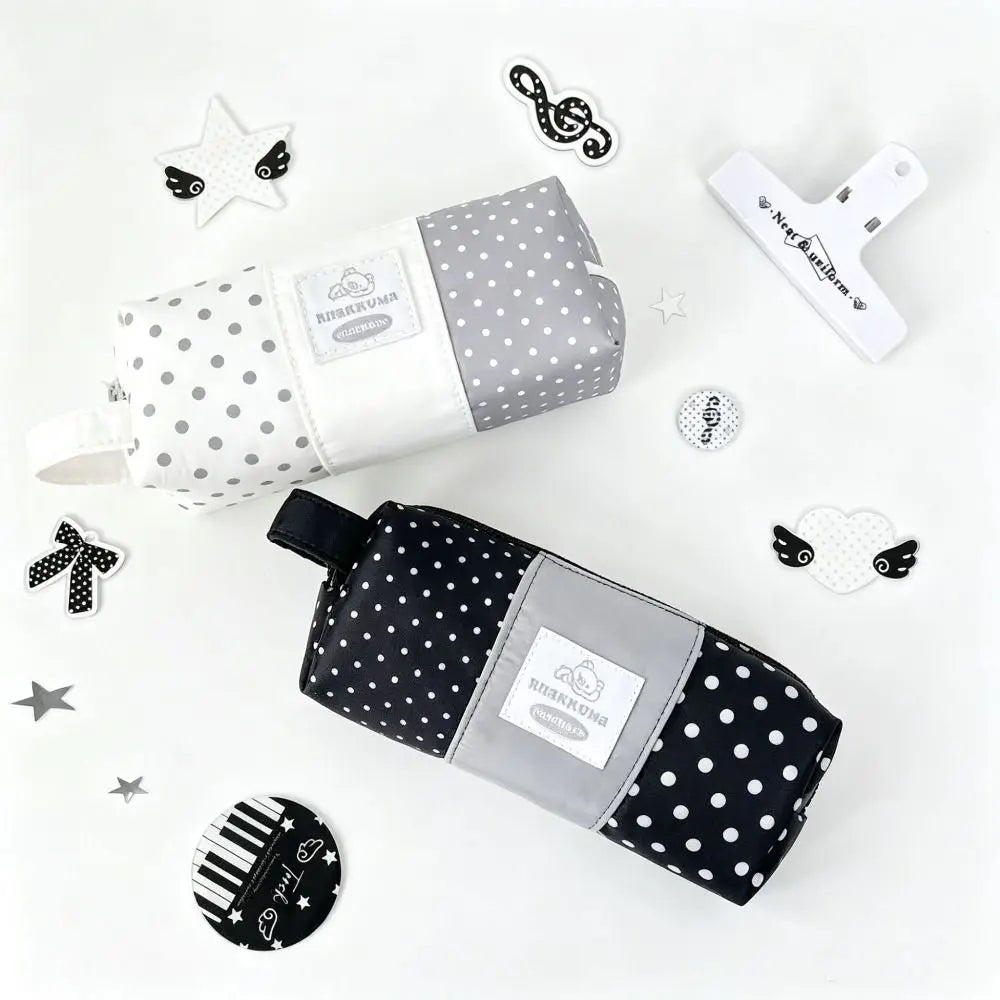Polka Dot Canvas Pencil Case – Bear Patch Zipper Pouch Canvas Pencil Case HIP