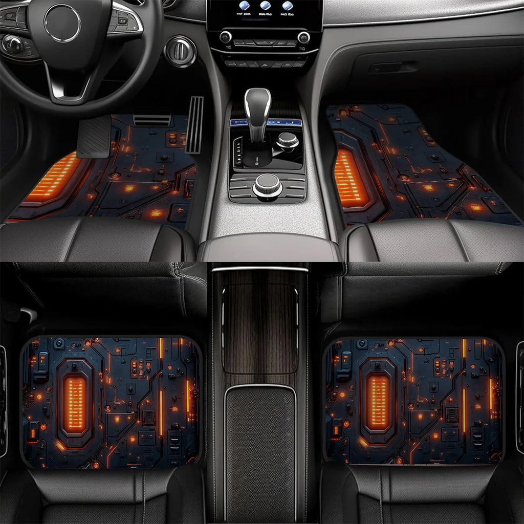 4-Pc Non-Slip Car Floor Mats – Orange Circuit Pattern Car Floor Mats HIP