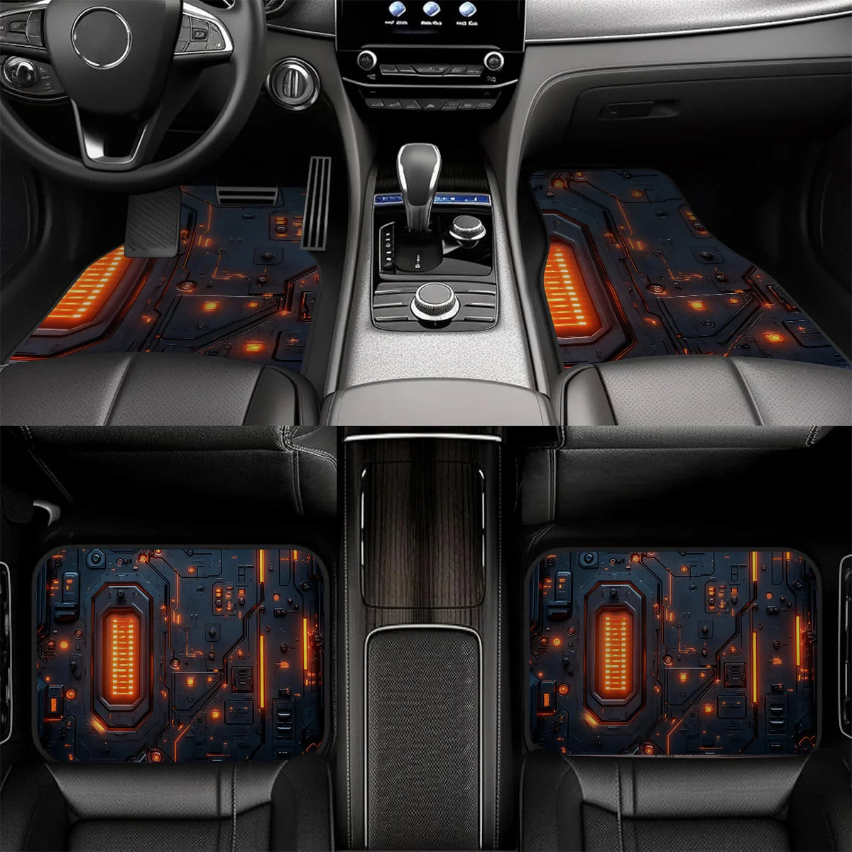 4-Piece Non-Slip Car Floor Mats – Orange Circuit Tech Design Car Floor Mats HIP