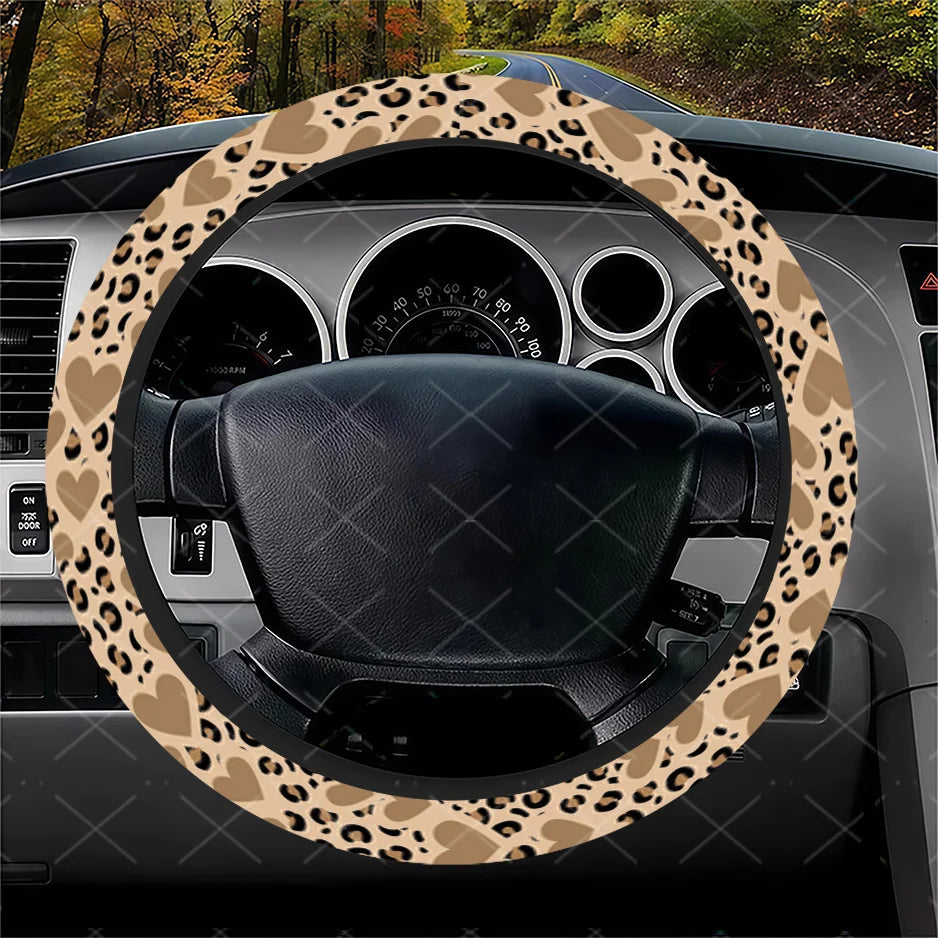 Leopard & Heart Steering Wheel Cover – Universal Fit | HIP Steering Wheel Cover HIP
