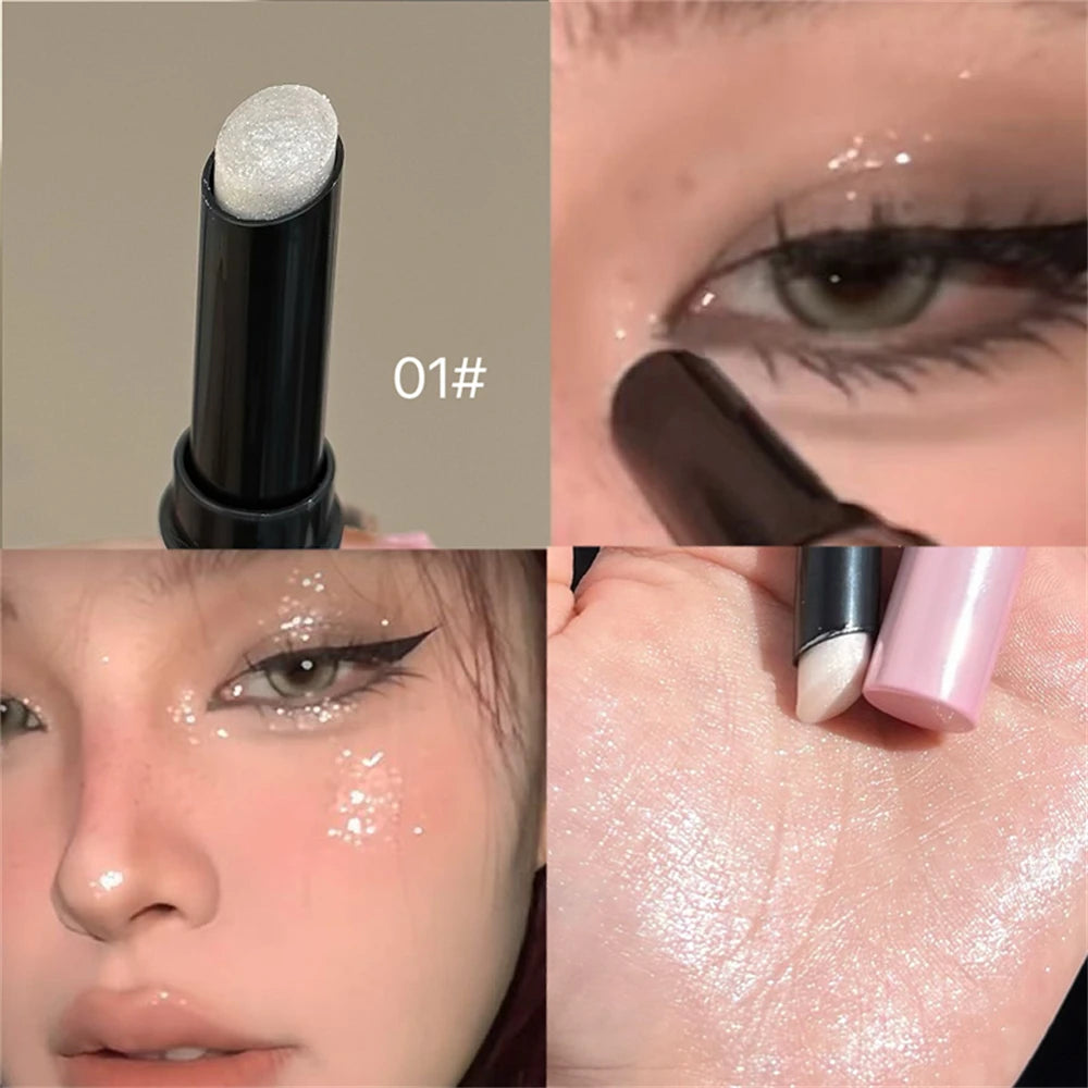 Sparkling Waterproof Eyeshadow Highlighter Stick Pink White Tint Shimmery Jelly Pearlescent Brightening Contours Makeup Pen HIP 01