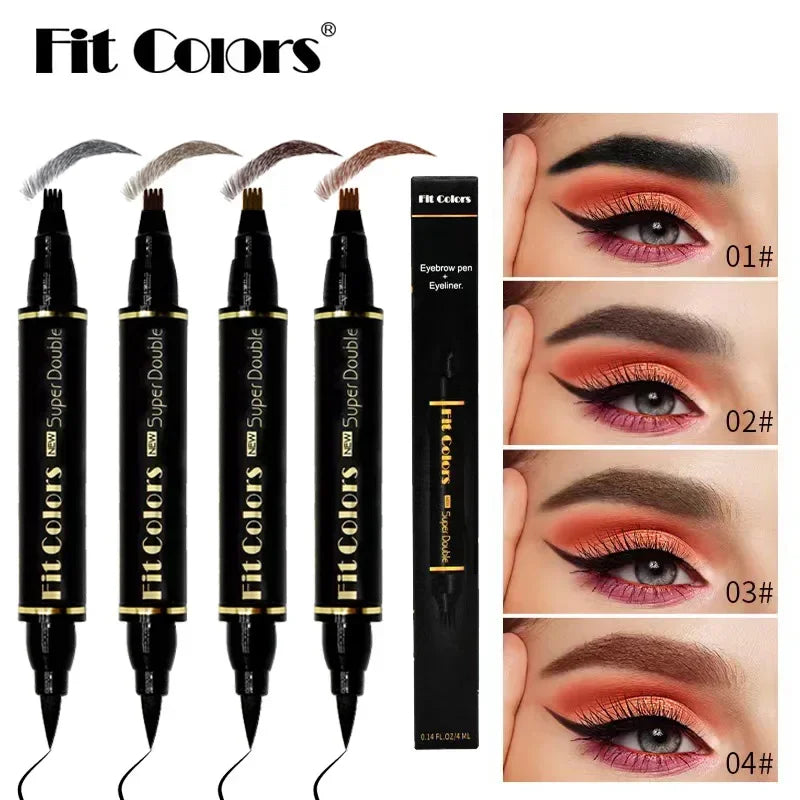 2 In 1 Eye Liner Brow Pencil Waterproof Lasting No-smudge Four Points Eyebrow Tattoo Pen Gray Brown Liquid Liner Makeup Cosmetic HIP