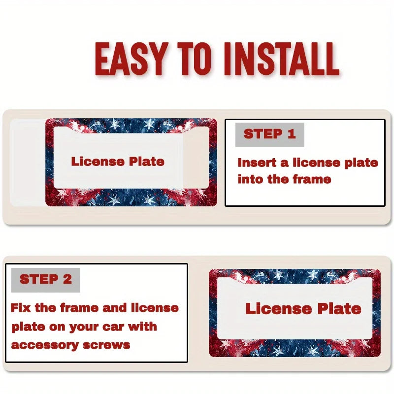 Metal License Plate Frame – Red White & Blue Flag Design License Plate Frame HIP