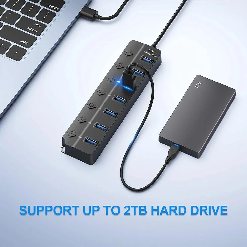 KEBIDUMEI USB 3.0 Hub 4 & 7 Port – Individual On/Off Switches USB Hub HIP