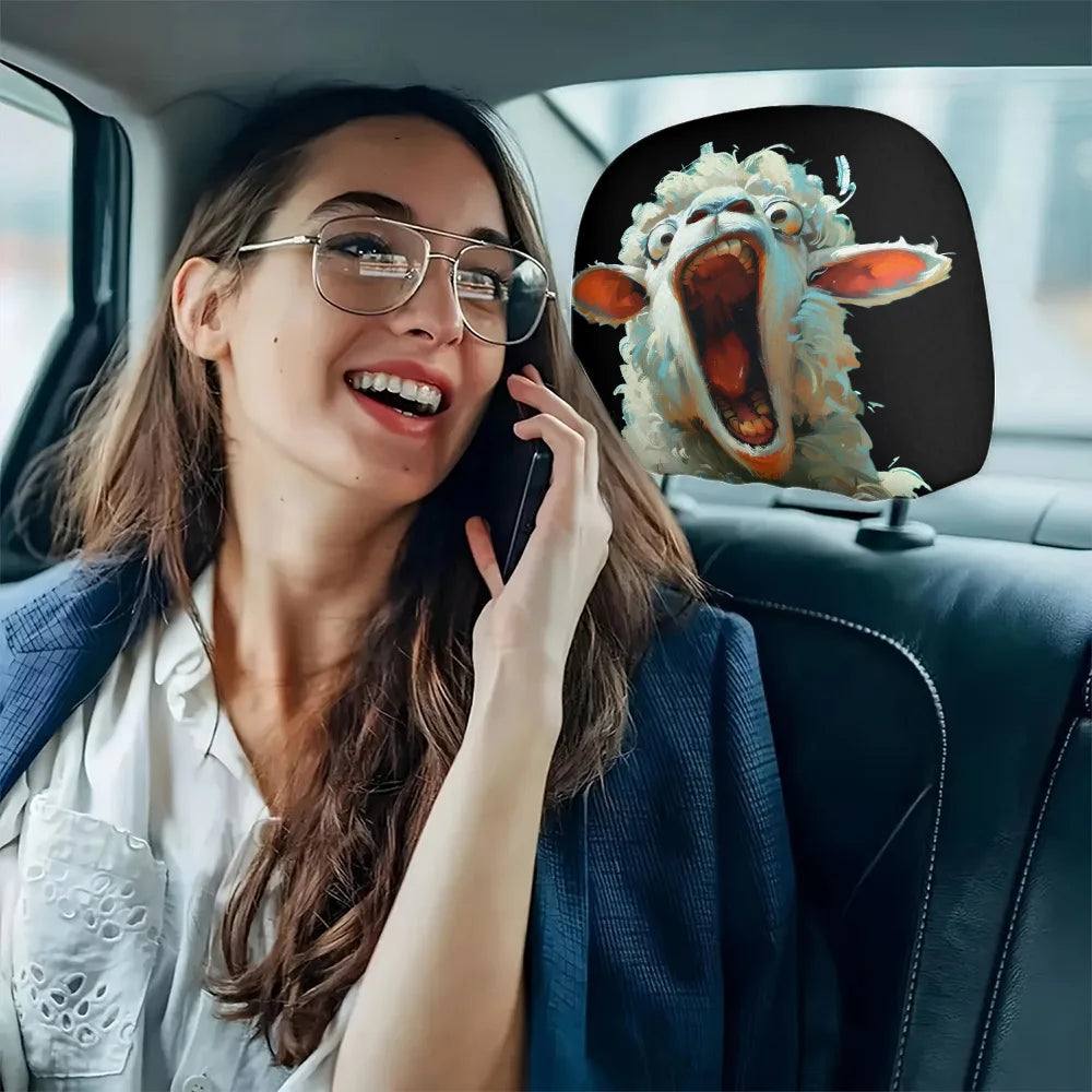 2-Pack Funny Laughing Sheep Art Car Headrest Covers Car Headrest Cover HIP