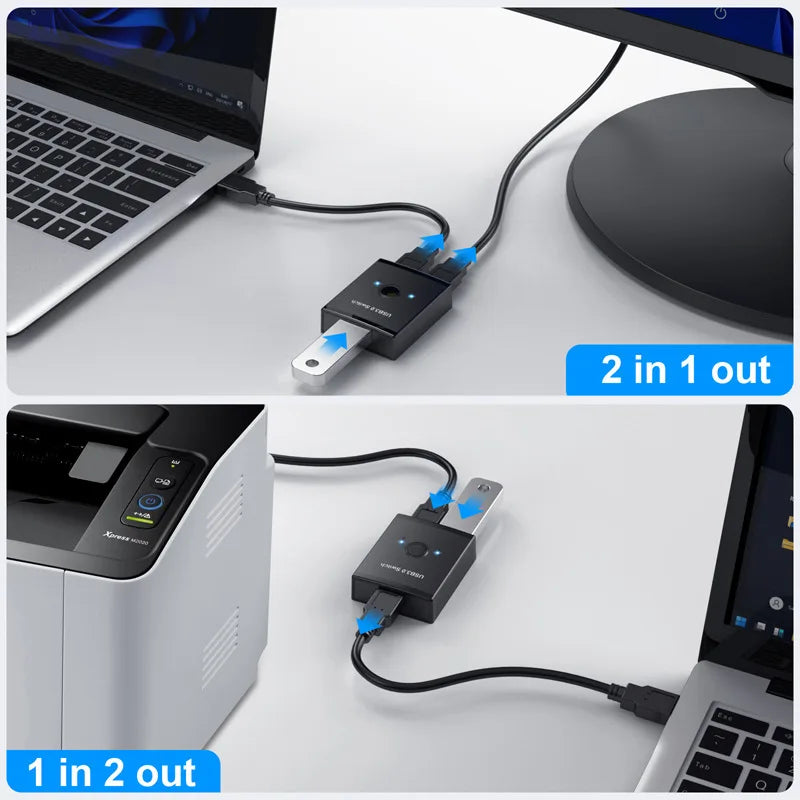 USB 3.0 Bidirectional Switch Hub – 1 Input 2 Output Splitter USB Switch Hub HIP