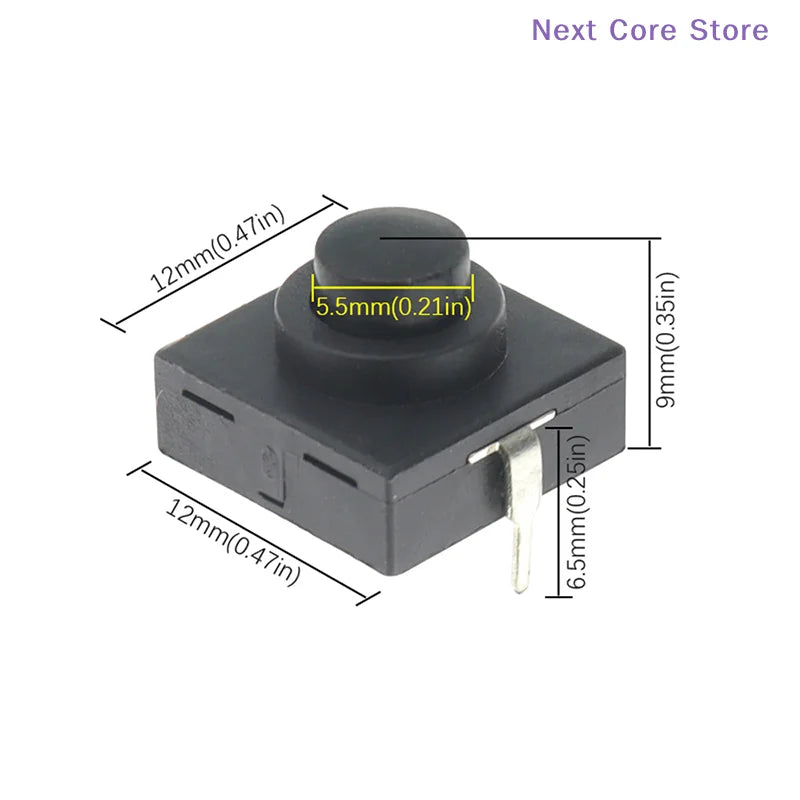 10-Pack 12x12mm Self-Locking Button Switch – 3-Pin 2-ON/1-OFF Electronic Switch HIP