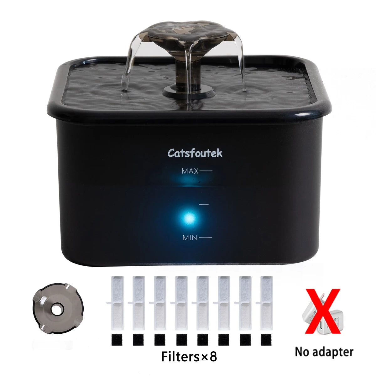 2.2L/74oz Pet Water Fountain,Ultra-Quiet Pump,4-Layer Filter,Blue Reminder,2/8 Filters,Nice Gift Dispenser for Cats&Dogs HIP 1set-8fliters No plug