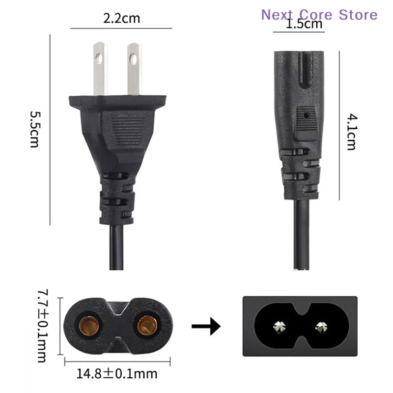 IEC C7 2-Pin Power Cable EU/US Plug – 1.5m Black Cord Power Cable HIP