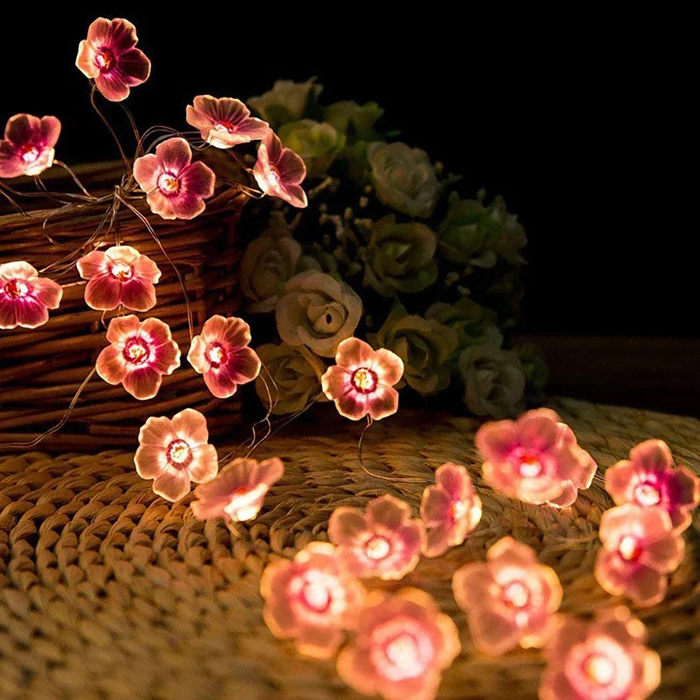 Cherry Blossom Flower Garland Lamp Battery/USB Operated LED String Fairy Lights Crystal Flowers Indoor Wedding Christmas Decors HIP