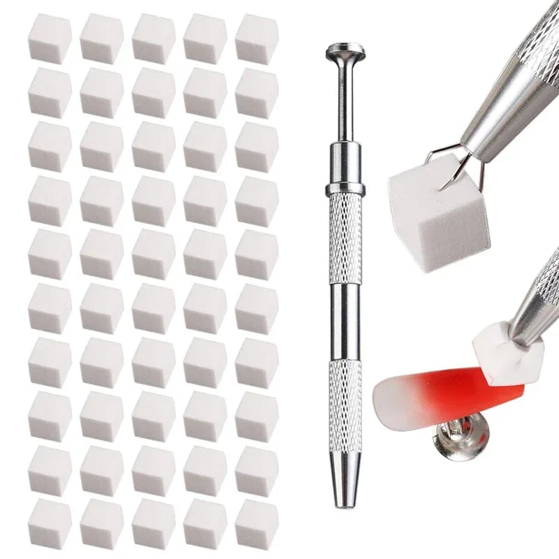 50Pcs Square Nail Art Sponge Set Gradient Nail Brushes Gel Polish Design Nail Sponge Grab Pen Manicure Supplies 229w HIP White 50Pc And Tool