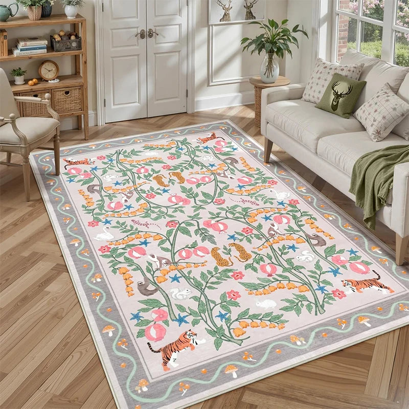 Large Non-Slip Machine Washable Tiger Floral Area Rug Area Rug HIP