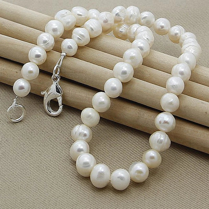 High Quality Fashion Long Pearl Necklace Natural Freshwater Pearl 925 Silver Jewelry For Women Statement Necklace N097 HIP Default Title